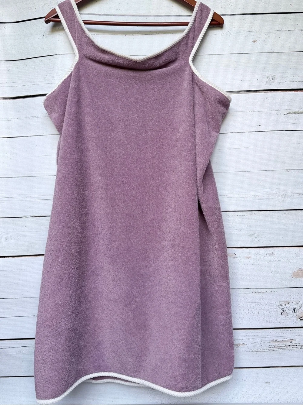 Kids Lavender Terry Wrap Dress with Cream Trim